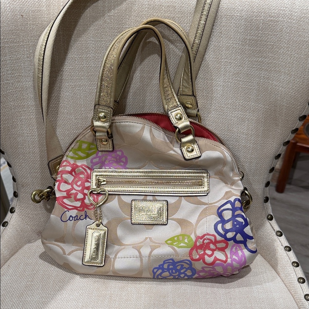 COACH SIGNATURE POPPY DAISY SATCHEL TOTE BAG GOLDEN F22323 ZIPPED